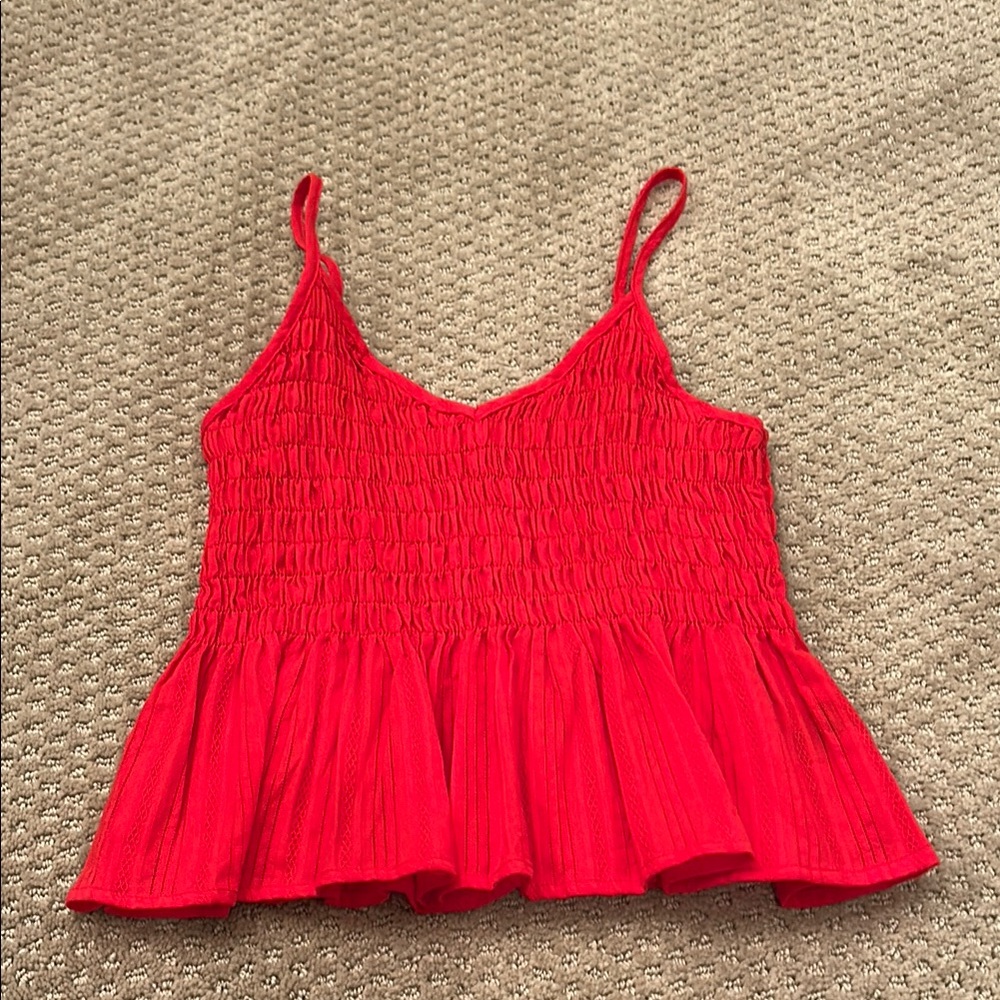 Red Sleeveless Smocked Top
